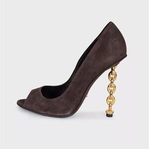 Tom Ford Brown Suede Open Toe Sculpted Heel Shoes Sz.38